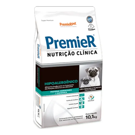 Alimento Premier Super Premium Nutrição Clínica Hipoalergénico e Filhote para cão de raza pequena sabor mandioca de 10.1 kg