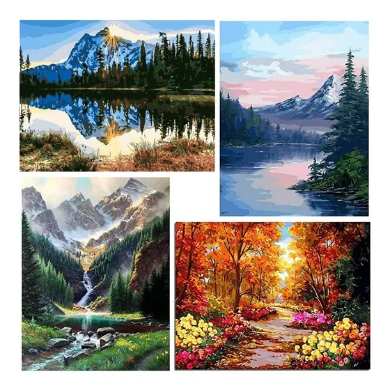 Fycert 4 Pintura Numero Para Adulto Niño Marco Juego Al Oleo