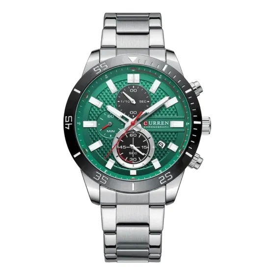 Reloj Cronografo Curren 8417 Hombre Acero Cierre Mariposa Plateado Plateado Verde