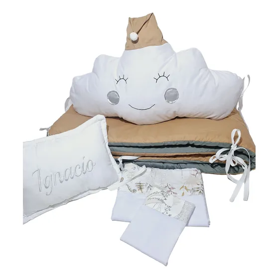 Set Cuna Comun Sabanas Cabecera Nube  Chichonera Y Almohadón