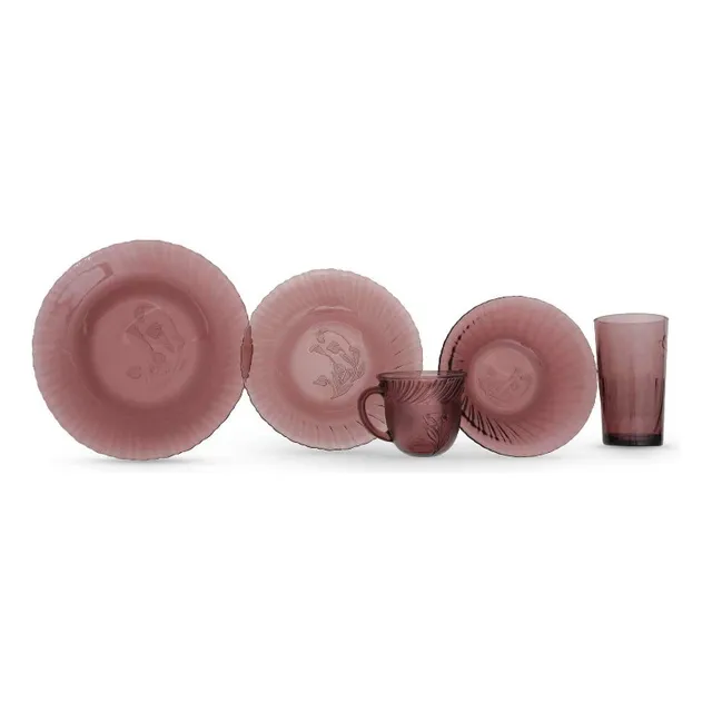 Vajilla De Mesa Clásica Platos Vidrio 20 Pz Crisa Color Uva