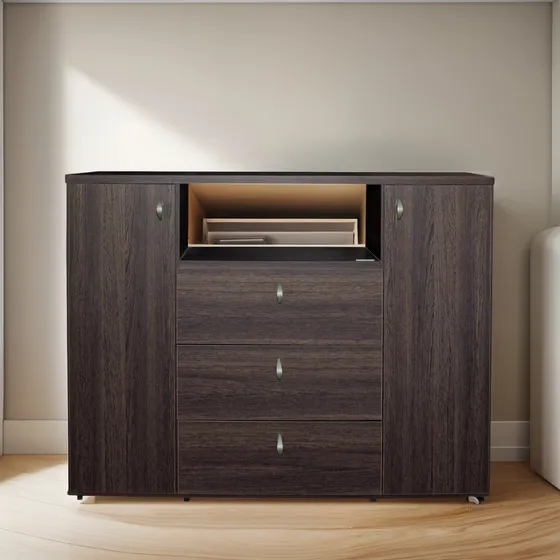 Chiffonier Cajonera Arcón 2606 Comoda 3 Cajones 2 Puertas Color Tabaco Wengue