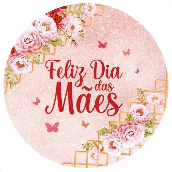 Painel Redondo Dia Das Mães Rosa Decoração Veste Fácil 1,50x1,50m Sublimado Com Elástico