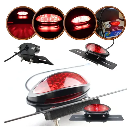 Lanterna Led Suporte Placa Moto Universal Custom Cafe Racer Esquerdo Vermelho