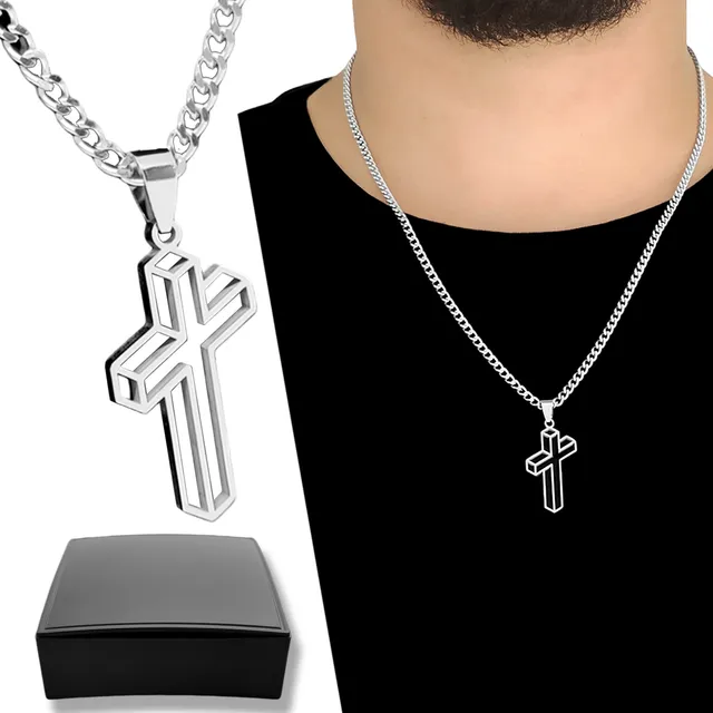 Kit Corrente E Pingente Crucifixo 3d Aço Inox Cp-34 Original