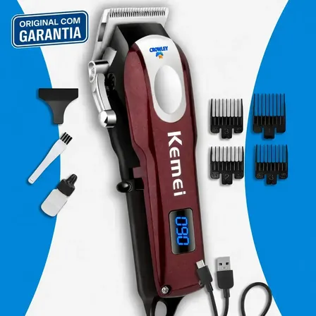 Maquina De Cortar Cabelo Profissional Kemei Km-2606 Bivolt Bordô 127/220v