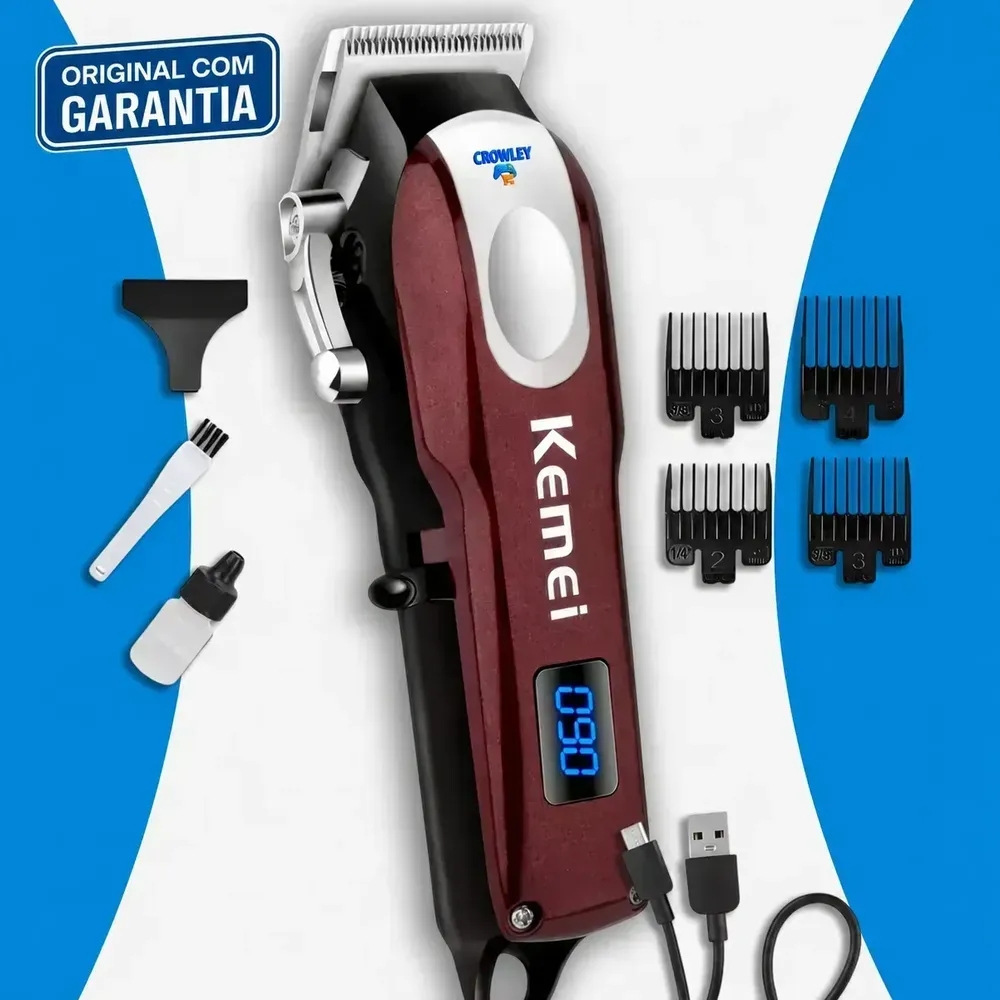 Maquina de Cortar Cabelo Profissional Kemei KM-2606 Bivolt Bordô