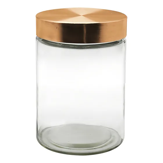Frasco De Vidrio Cilíndrico Con Tapa Rosca Cobre 1,25 Lts