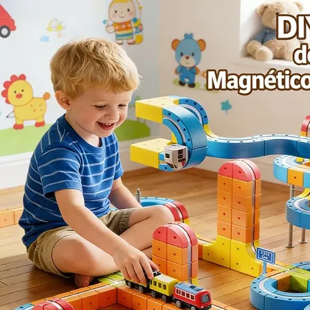 Pista Trem Magnético Elétrico Infantil Blocos Track Kit80 Azul-claro