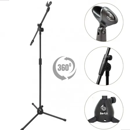 Pedestal Girafa Tripé Bertô PC-01 Microfone Rotação 360º Preto
