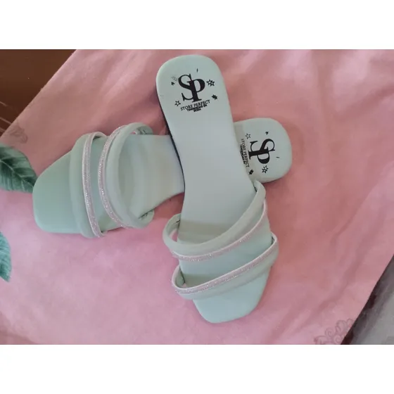 Sandalias Plana Doble Tira Con Brillo Plantilla Confort