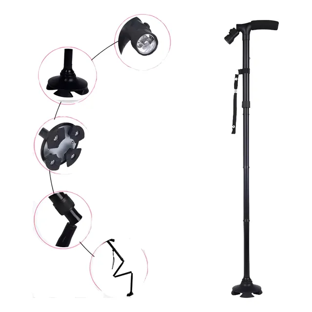Bastón Retráctil Plegable Portátil De Aluminio Con Luz  Led
