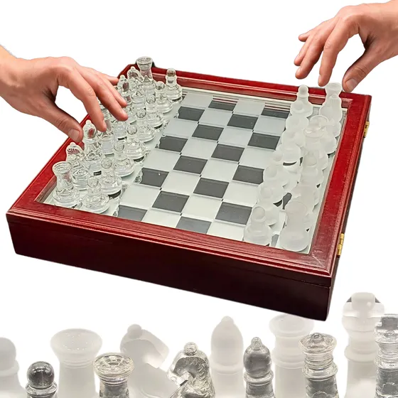 Juego Ajedrez Mesa Ficha Tablero Caja Vidrio Cristal Regalo