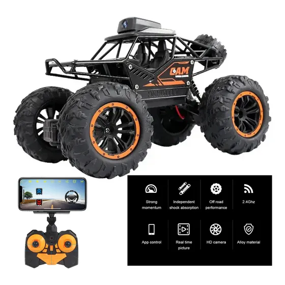 Carrinho controle remoto 4x4 Climbing Cheerwing Jipe câmera wifi off road foto filma cor preto