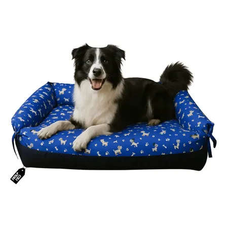 Colchão Cachorro Grande 90x60 Lavável Base Impermeável - Patas Fiéis Azul