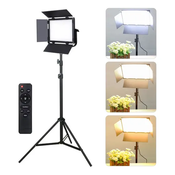 Iluminação Profissional Fotografia Led Potente Tripé Aço 2m Estrutura Preto Luz Branca Fria E Quente 127/220v