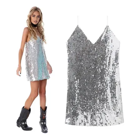 Tendencia De La Moda Lentejuelas Sexy Slimming Halter Vestid