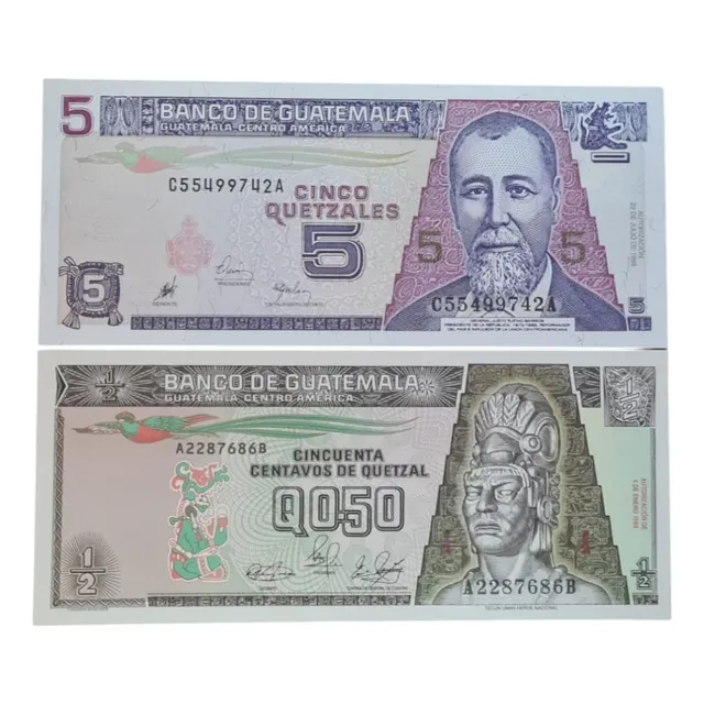 Guatemala 2 Billetes 0,50 Cent Y 5 Quetzales