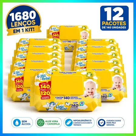 Lenço Umedecido Kit Higiene Upa Bebê 12 Pcts Fliptop 1.680un