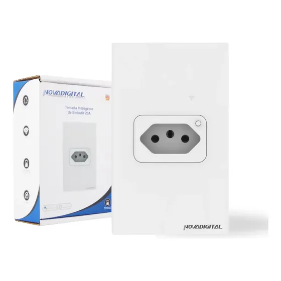 Tomada Inteligente Wifi Novadigital 20A 3 Pinos Compatível Tuya Smart Life Alexa Google Bivolt Branca