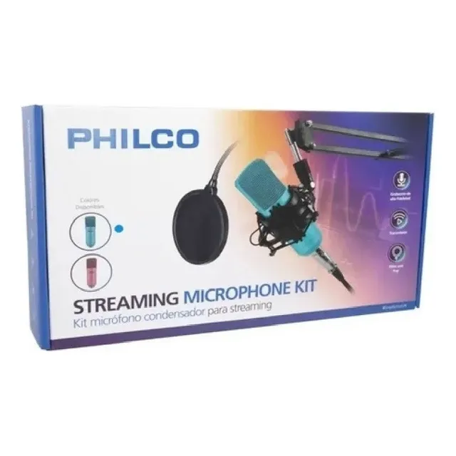 Kit Micrófono Estudio Condensador Usb Philco Color Azul