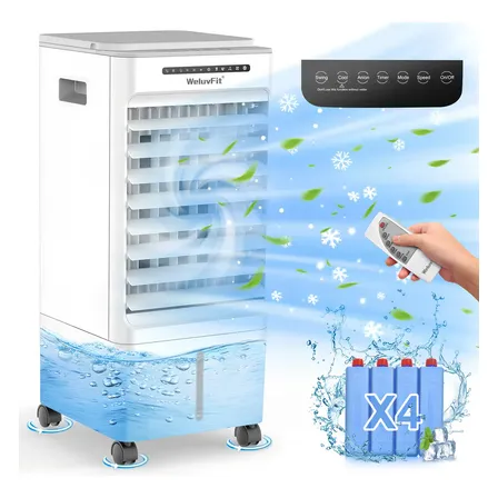 Weluvfit Enfriador De Aire EvaporativoAcondicionadores De Aire Portátiles 3 En 1 Con Tanque De Agua 3 VelocidadesVentilador Aire Con Control Remoto Blanco