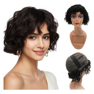 Peruca Wig Cacheada Wt Franja Natural Cabelo 100% Humano25cm Peruca Wig Cacheada Wt Franja Natural Cabelo 100% Humano25cm
