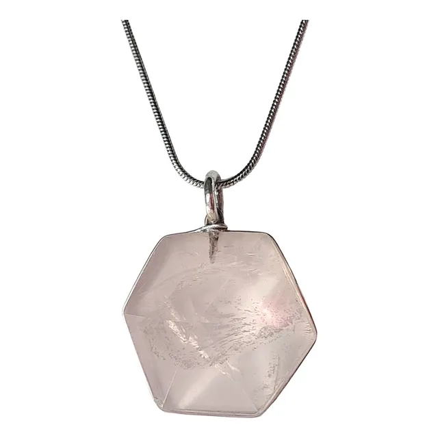 Dije Cuarzo Rosado Pirámide Hexagonal Plata 1000 + Cadena