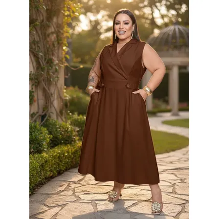 Vestido Plus Size Longo Midi Elegante Alfaiataria Evangelico