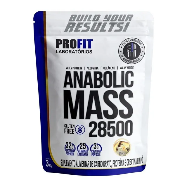 Suplemento en polvo ProFit Laboratórios Hipercaloricos Anabolic Mass 28500 proteínas sabor vainilla en sachet de 3Kg
