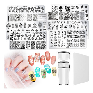 Juego De 8 Placas De Sellos Uñas Diy, 1 Sello Y 1 Raspador Juego De 8 Placas De Sellos Uñas Diy, 1 Sello Y 1 Raspador