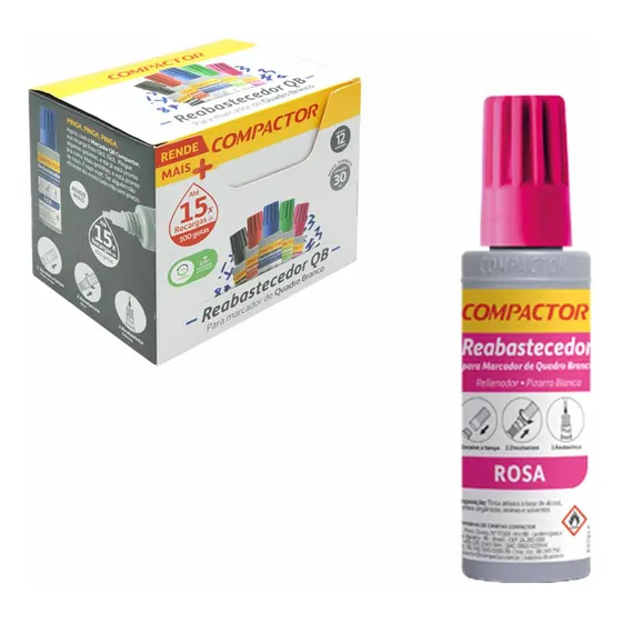 Tinta Para Marcador Quadro Branco 30ml Compactor - C/12un Cor Rosa