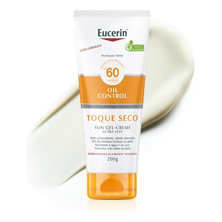 EUCERIN Protetor Solar Corporal Oil Control FPS 60 200ml, Toque Seco, Anti Areia, Proteção UVA, UVB e Luz Visível