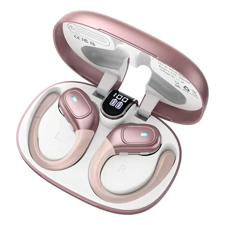 Fones De Ouvido Bluetooth Esportivos Sem Fio Ipx7 5.3.650 Mah, Bluetooth 5.3, Cancelamento De Ruído Enc, Tela Led, Resistência À Água Ipx7, Para Negócios, Entretenimento E Corrida Rosa
