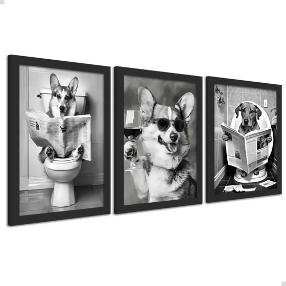 Quadrinhos Cachorro Na Privada E Bebendo 18x24cm Para Lavabo