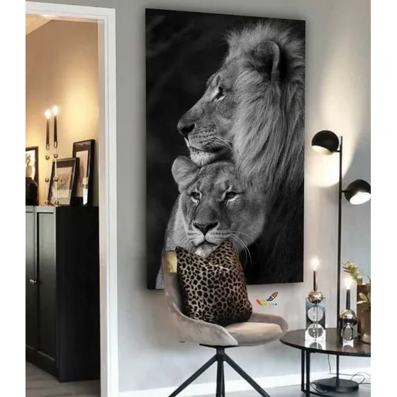 Cuadros Modernos Decorativos 0,60 X 0,40 Leones Pareja 3