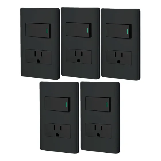 Kit De 5 Placas Con Apagador Y 1 Contacto Color Negro