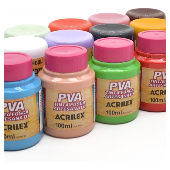 Kit Tinta Pva Acrilex Fosca 100ml - 12 Cores