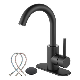 Grifo Para Lavabo De Bano Midanya, Negro Mate, De Una Sol... Grifo Para Lavabo De Bano Midanya, Negro Mate, De Una Sol...