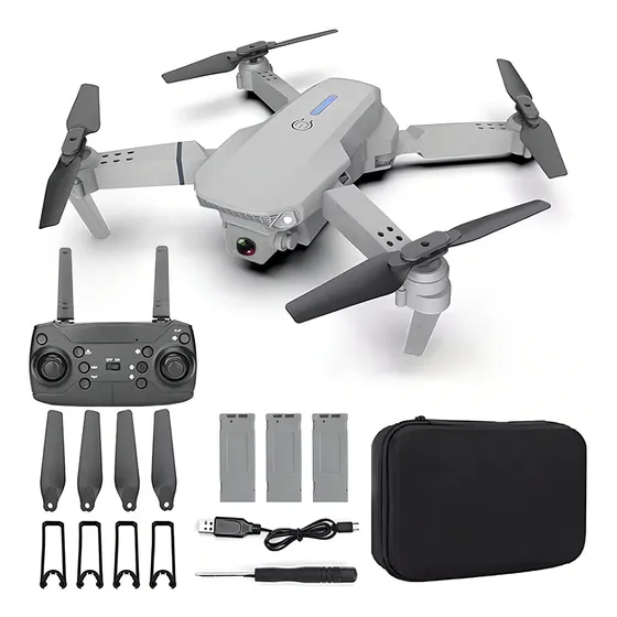 Drone Mini Con Cámara Dual Orfeld 4k De Alta Definición Portátil Con 3 Baterías Remoto Vía App Light Gris