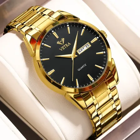 Vetra Relógio Masculino Social Relogio Quartz Luminoso 6898g Dourado Preto