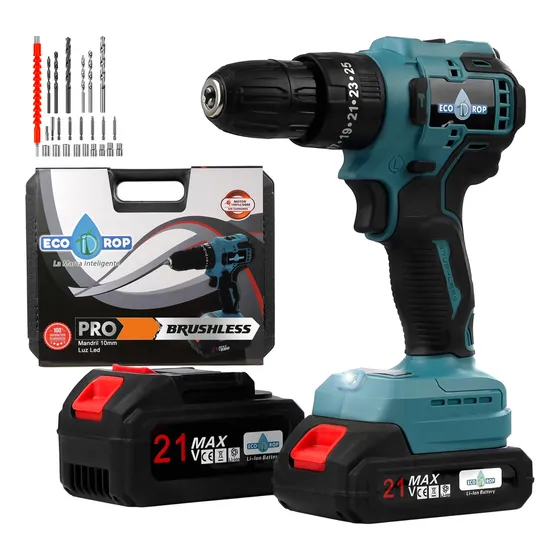Taladro percutor atornillador inalámbrico de 10mm Ecodrop HAB701 + 2 baterías de 2.6Ah y 1.5Ah