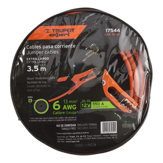 Cables Para Iniciar Batería Carro 3,5m 6 Awg Truper