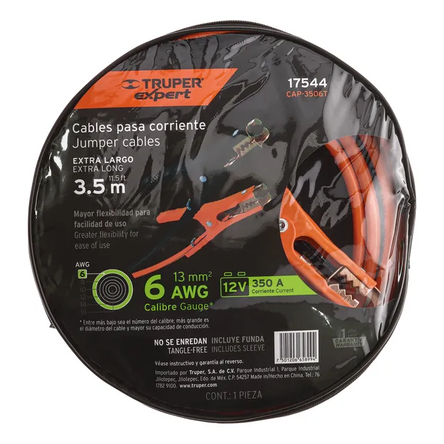 Cables Para Iniciar Batería Carro 3,5m 6 Awg Truper