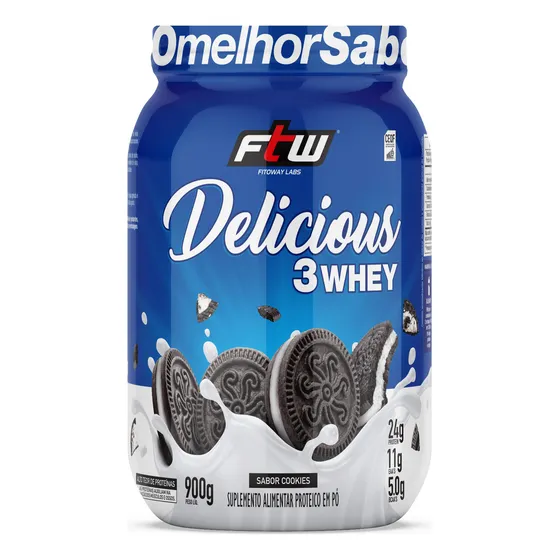 Delicious 3 Whey Proteína Hidrolisada Concentrada E Isolada Pote 900g Sabor Cookies - FTW