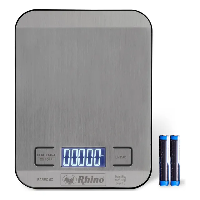 Bascula Cocina Gramos Y Litros 5kg/1g Rhino Barec-5x Capacidad Máxima 5 Kg Color Gris