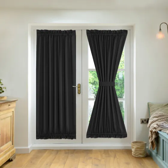 Cortinas De Porta Francesas De 2 Painéis Com Haste, Bolso, A