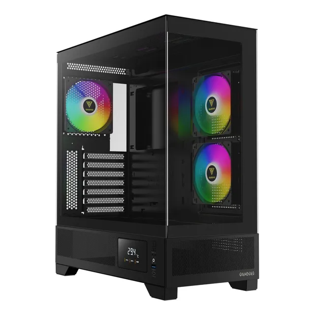 Armario Gamdias Atlas M1 negro con 3 ventiladores de cristal Argb