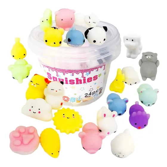 Juego De 24 Juguetes Mochi Squishy Con Caja De Almacenamient
