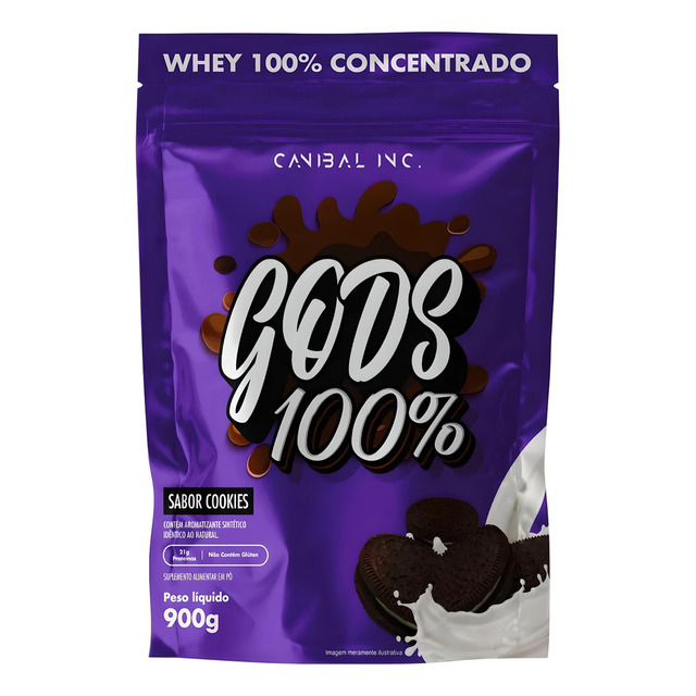 Gods Whey 100% Concentrado Refil 825g - Canibal Inc Sabor Cookies Gods Whey 100% Concentrado Refil 825g - Canibal Inc Sabor Cookies
